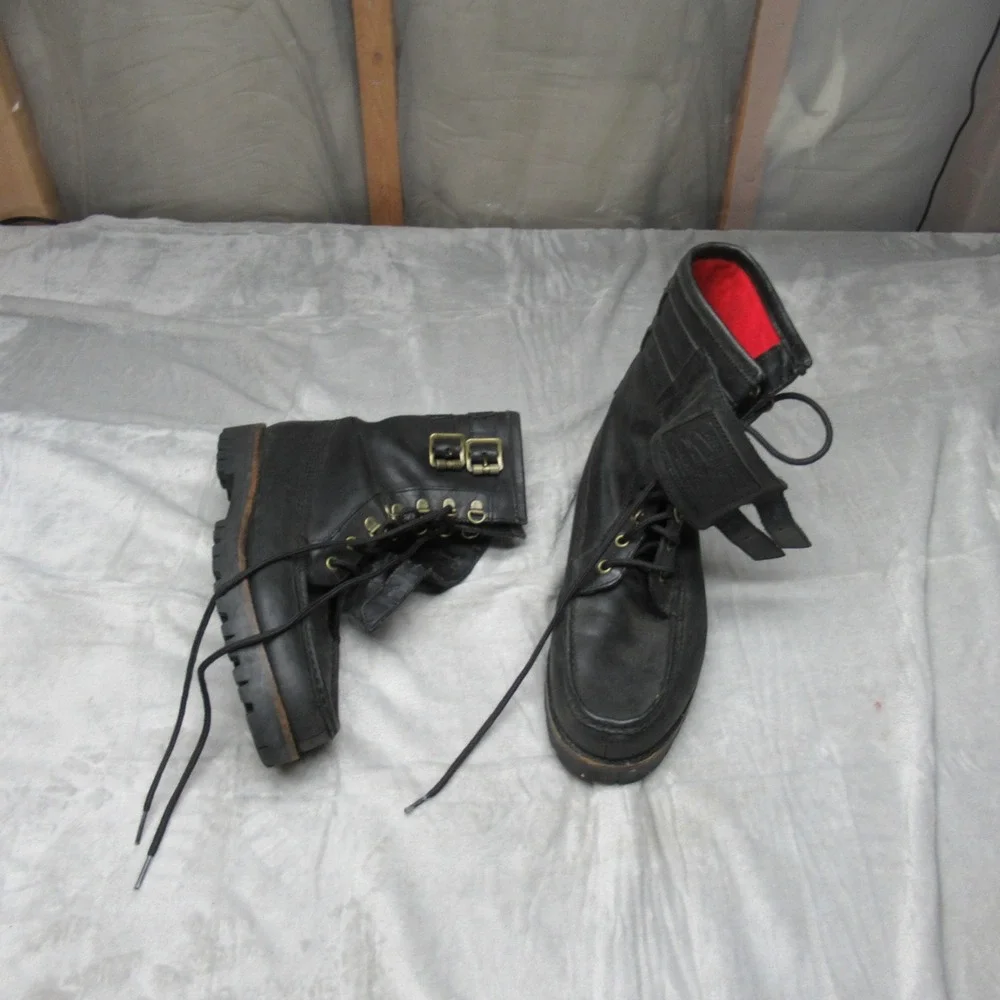 Polo Ralph Lauren Mens 9.5D Wolcott Boots BLK Leather Buckle Work Combat Ranger - Picture 1 of 16